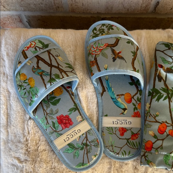 Floral Satin Blue Slippers
